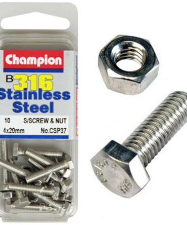 Champion Stainless Steel Set Screws and Nuts CSP37, 4mm X 20mm