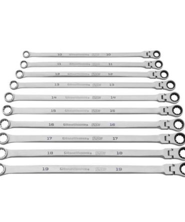 GearWrench Flexible Head Double Box End Ratcheting Gearbox Wrench Set With Tray 120XP X Large – Metric, 10 Piece – 86126