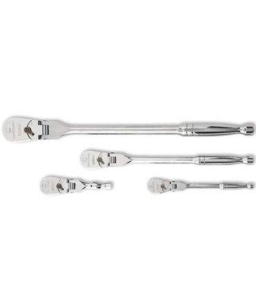 GearWrench Flexible Head Ratcheting Socket Handle Full Polish – 1/4, 3/8, 1/2 Inch Drive, 4 Piece – 81230P